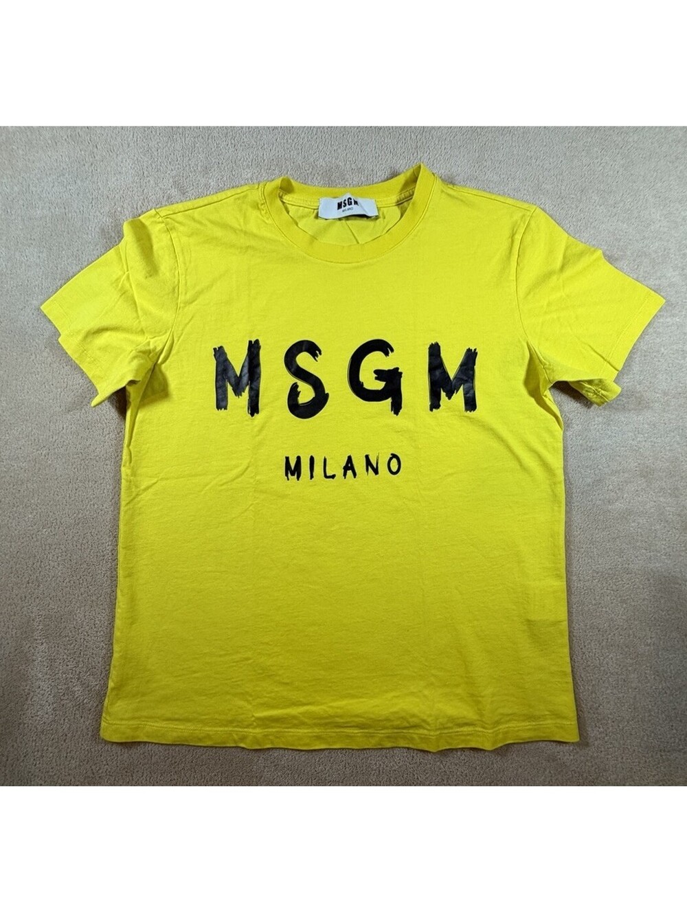 MSGM Milano Mens L Yellow Logo Graphic T-Shirt Designer Made in Italy